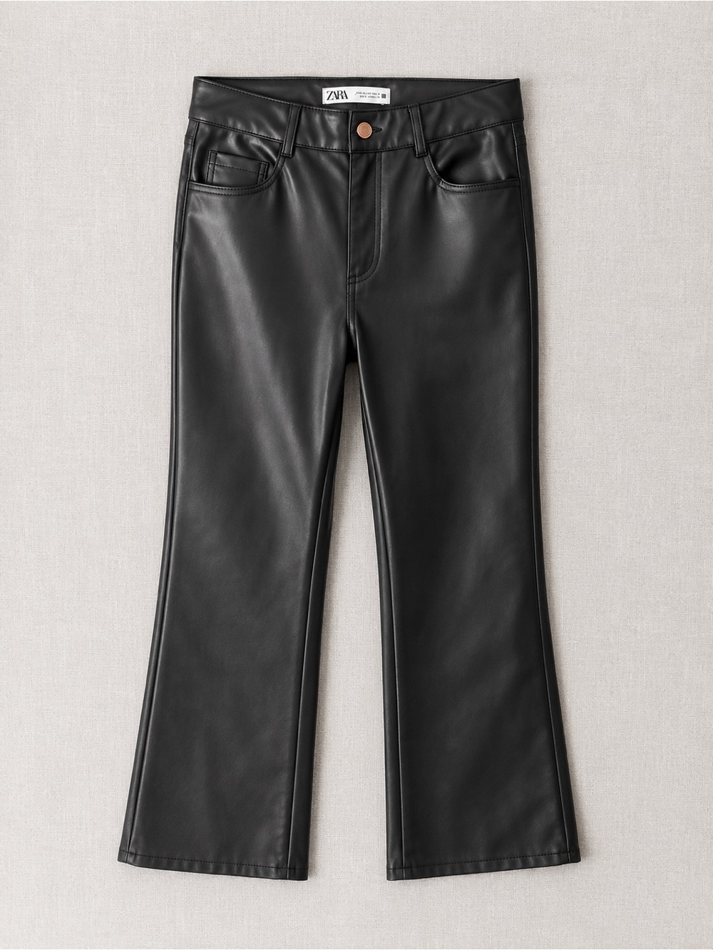 Zara Black Faux Leather Pants with Copper Button